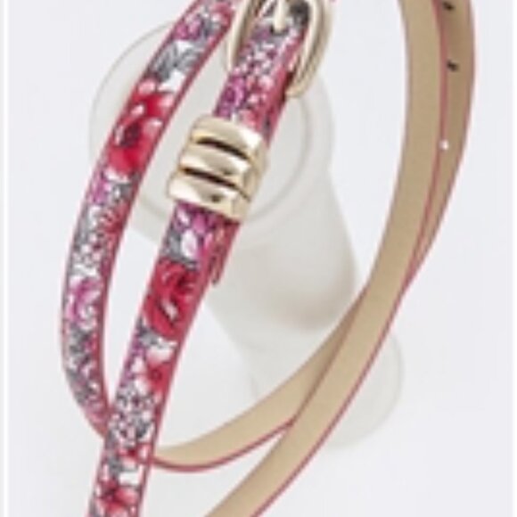 (5/$25‎ SALE ✅) Boho Botanical Orange Blossoms Skinny Belt 1/2" PVC Waist Belt - Picture 6 of 8